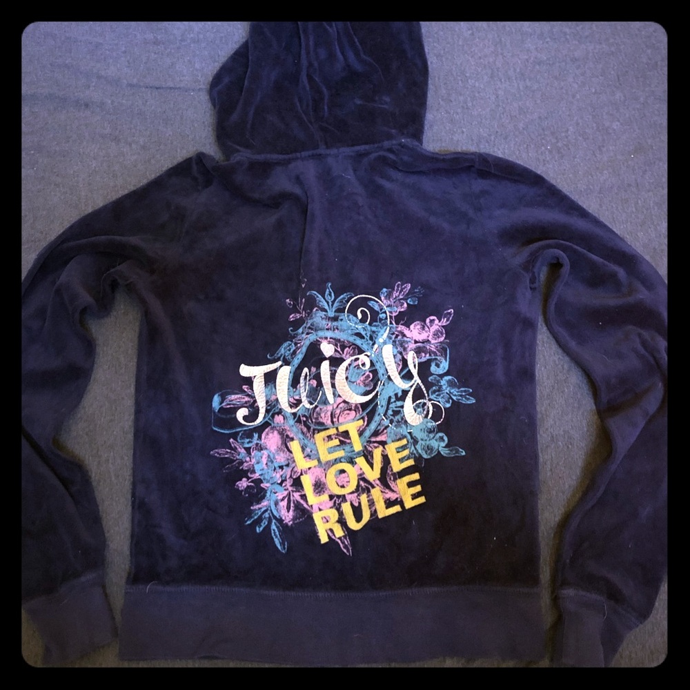Juicy Couture “Let Love Rule” Navy Velour Jacket